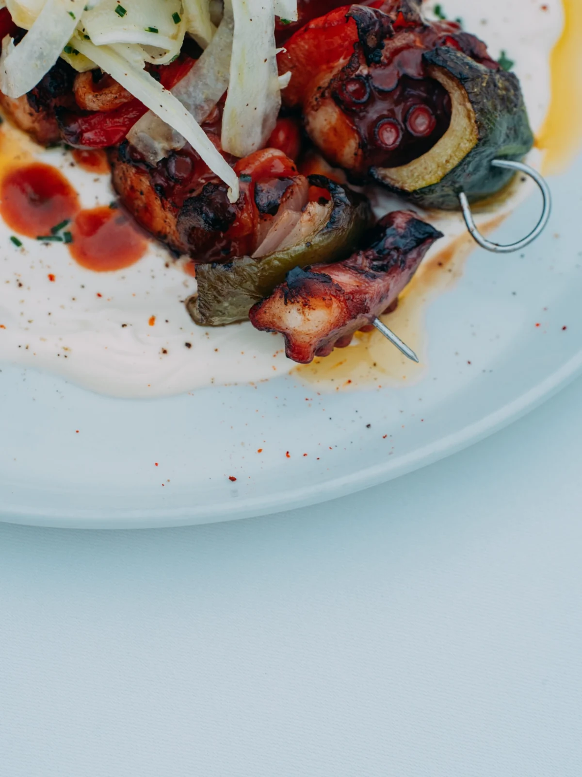Détail d’assiette avec sauce et poulpe